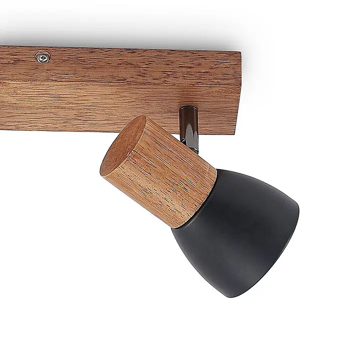 Lindby Deckenstrahler Tonja - L x B x H: 32,2 x 8 x 14,5 cm, Holz hell, E14 - Deckenstrahler aus Holz mit schwarzem, verstellbarem Metallschirm und Holzdetails.