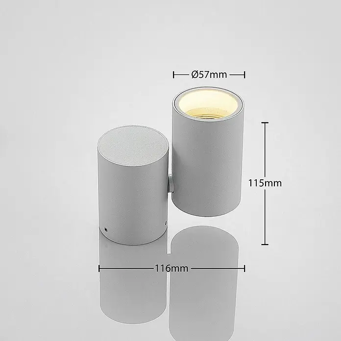 Arcchio Deckenstrahler Gesina - weiß / opal, weiß / opal, GU10 - Silbergraue zylindrische Doppel-LED-Wandleuchte (Up/Down), 116mm breit, Ø57mm Zylinder.