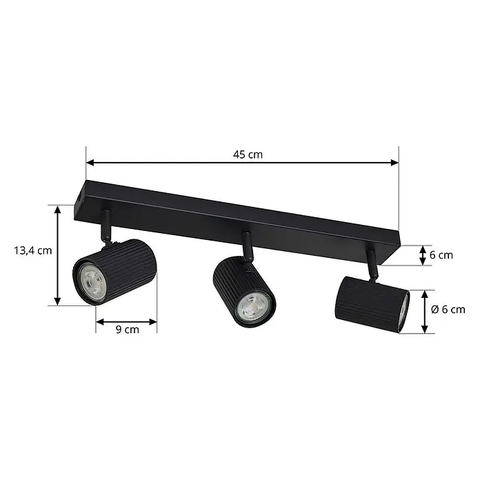 Lindby Deckenstrahler Kardis - L x B x H: 45 x 6 x 16 cm, alu / grau / zink, alu / grau / zink, GU10 - Schwarze Metall-Spotlightleiste mit drei verstellbaren zylindrischen Leuchten. Ideal für gezielte Innenbeleuchtung.