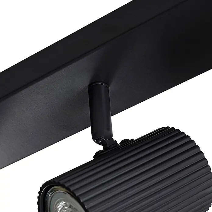 Lindby Deckenstrahler Kardis - L x B x H: 45 x 6 x 16 cm, alu / grau / zink, alu / grau / zink, GU10 - Schwarzer Metall-Strahler mit geripptem Design, an einer Schiene befestigt.