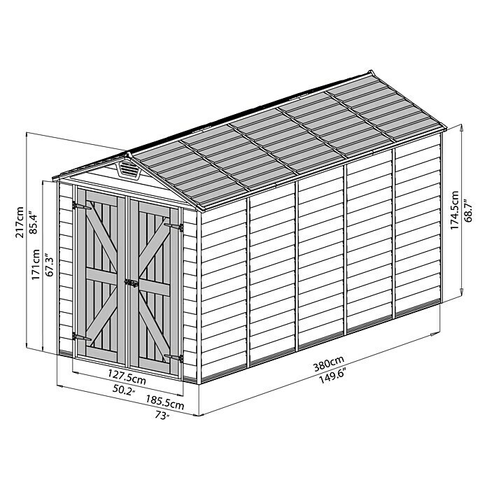Palram – Canopia Gerätehaus Skylight 6x12 Tan3,8 x 1,86 m, Kunststoff, Beige/Braun Unknown