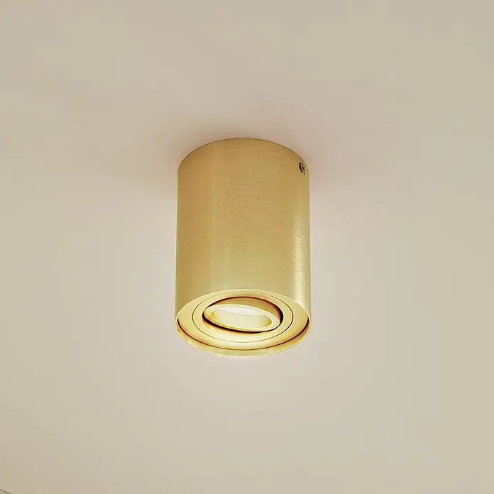 Arcchio Deckenstrahler Jolina - messing / gold, GU10 - Zylindrische goldfarbene Aufputz-Deckenleuchte mit verstellbarer Innenlichtquelle.