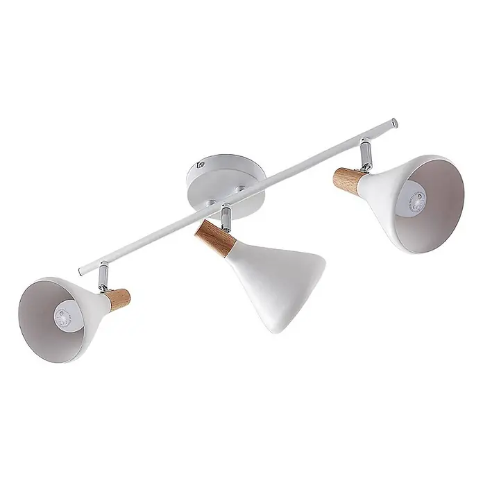 Lindby Deckenstrahler Arina - weiß / opal, weiß / opal, E14 - Weiße 3-flammige Stromschiene mit konischen Schirmen und Holzdetails.