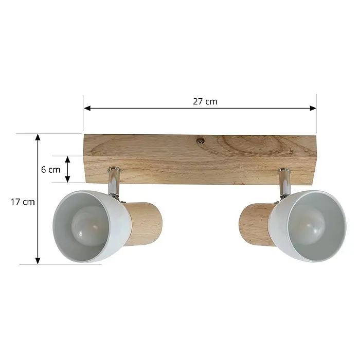 Lindby Deckenstrahler Thorin - Holz hell, E14 - Deckenleuchte aus Holz mit zwei verstellbaren weißen Strahlern, 27 cm lang und 17 cm hoch.