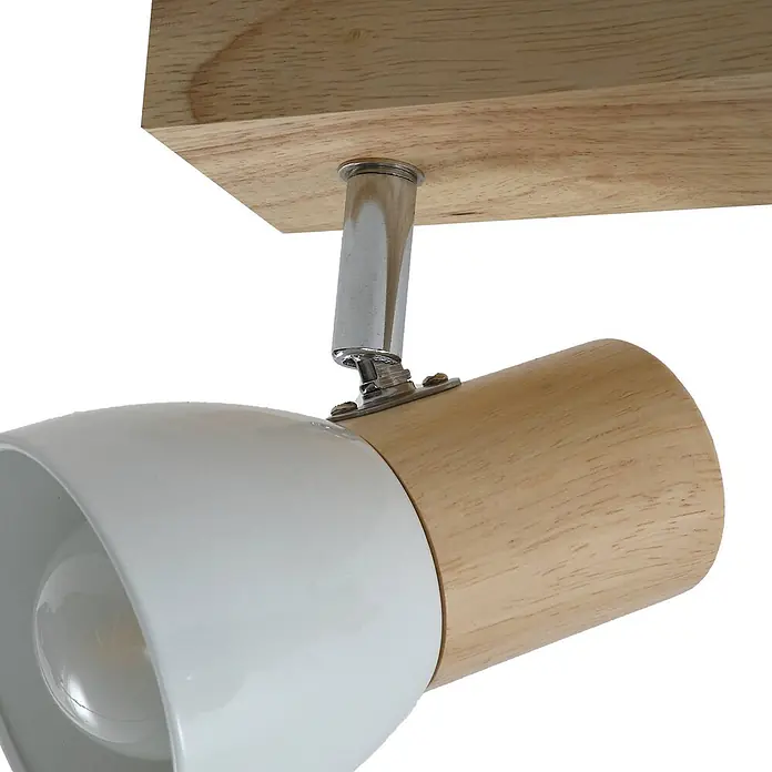 Lindby Deckenstrahler Thorin - Holz hell, E14 - Moderne Deckenleuchte mit Naturholzsockel, weißem und naturfarbenem zylindrischen Spotgehäuse und verstellbarem Chromverbinder.