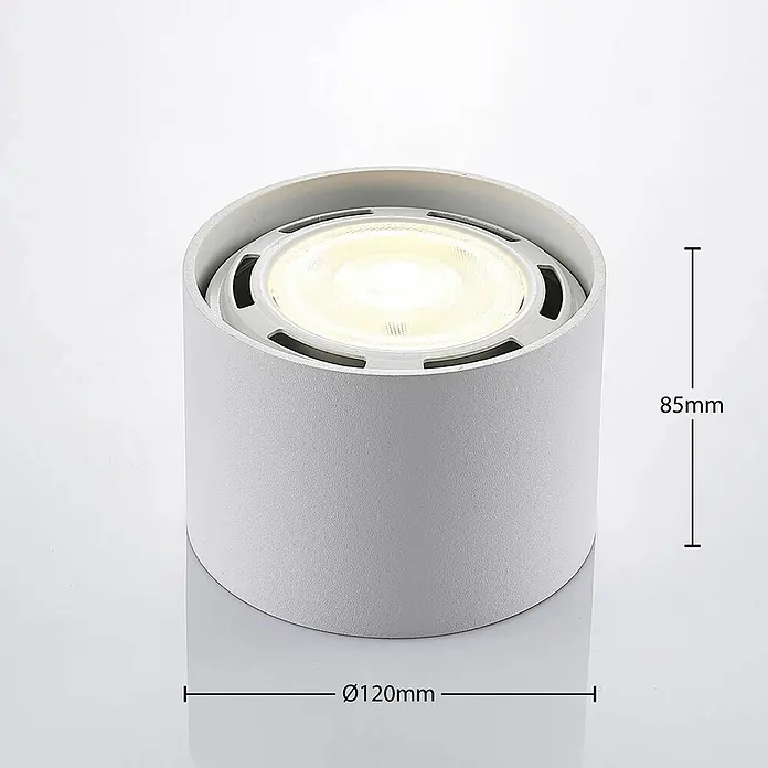Arcchio Deckenstrahler Mabel - weiß / opal, weiß / opal, GU10 - Weißer zylindrischer LED-Aufbau-Downlight, beleuchtet, Ø 120mm und 85mm hoch.