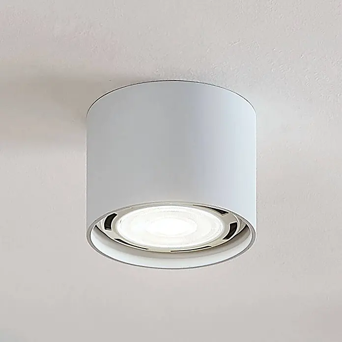 Arcchio Deckenstrahler Mabel - weiß / opal, weiß / opal, GU10 - Weiße zylindrische Aufbau-Deckenleuchte mit beleuchtetem LED-Spot.