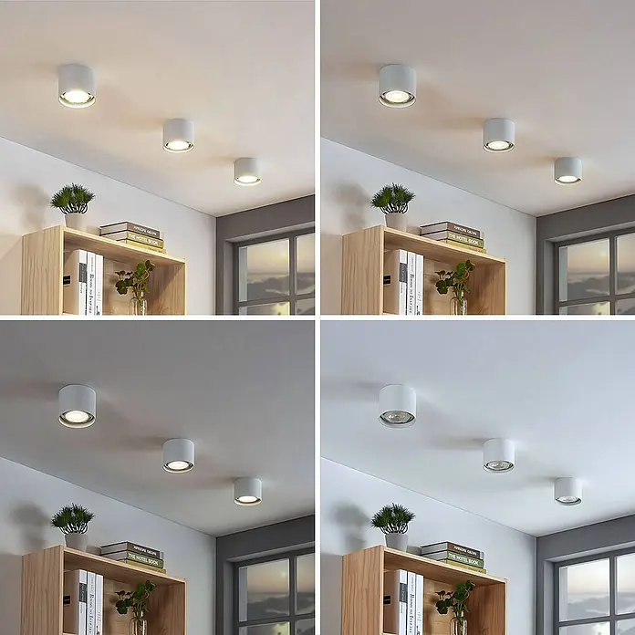Arcchio Deckenstrahler Mabel - weiß / opal, weiß / opal, GU10 - Weiße zylindrische LED-Deckenstrahler mit metallischem Innenring, an einer Decke montiert.