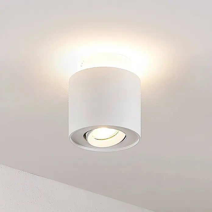 Arcchio Deckenstrahler Walisa - weiß / opal, weiß / opal, GU10 - Weiße zylindrische Deckenleuchte mit verstellbarem Strahler, bietet Up- und Downlight.