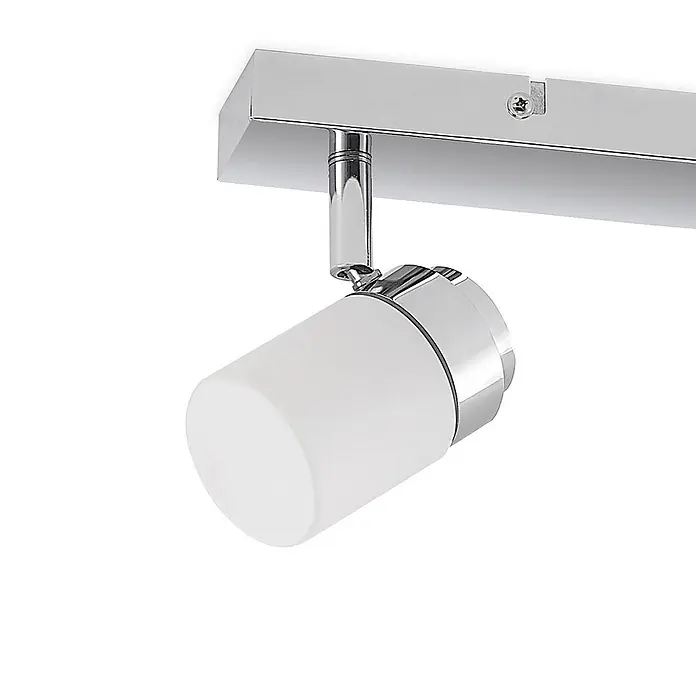 Lindby Deckenstrahler Alimari - L x B x H: 40 x 5 x 11,5 cm, chrom / silber, G9 - Verstellbarer Chrom-Stromschienenstrahler mit zylindrischem weißen Glasschirm.