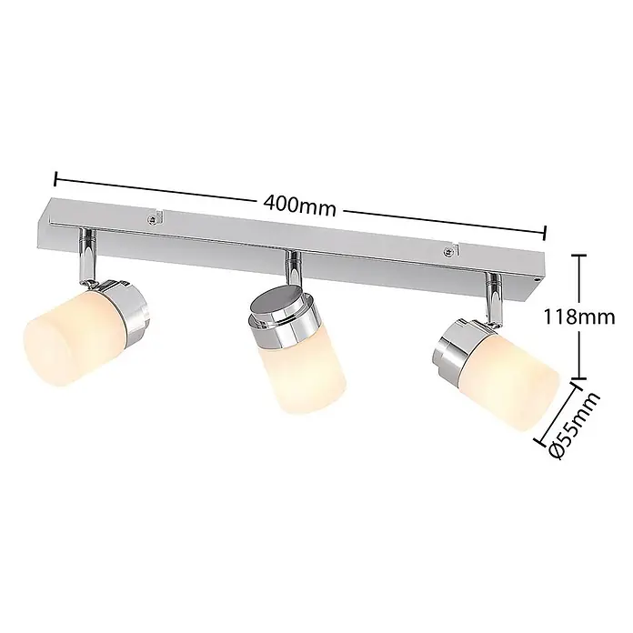 Lindby Deckenstrahler Alimari - L x B x H: 40 x 5 x 11,5 cm, chrom / silber, G9 - Verchromter 3-flammiger Deckenstrahler mit verstellbaren mattierten Glasschirmen. 400mm lang, 118mm hoch, Ø55mm Schirme.