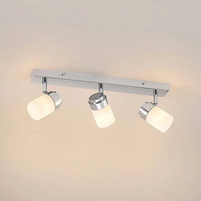 Lindby Deckenstrahler Alimari - L x B x H: 40 x 5 x 11,5 cm, chrom / silber, G9 - Verchromte Deckenstrahlerleiste mit drei verstellbaren Leuchten aus Milchglas.