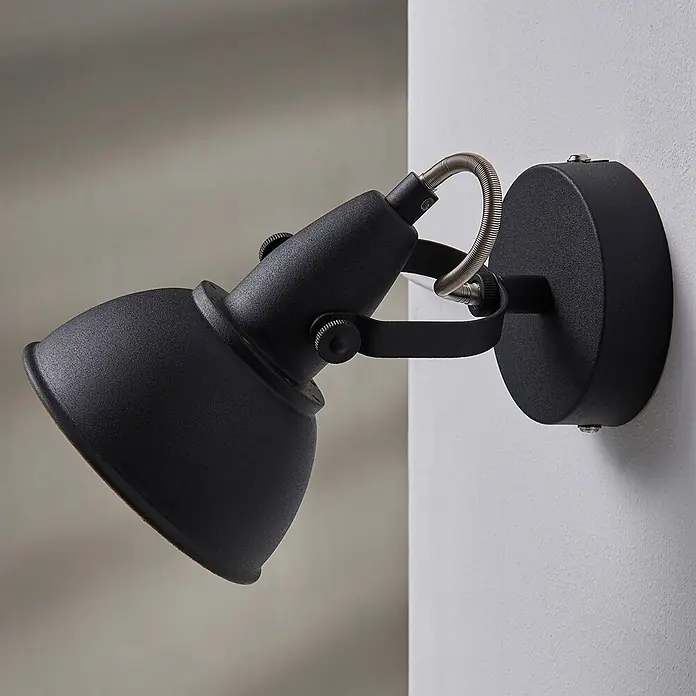 Lindby Deckenstrahler Julin - L x B x H: 16,5 x 11 x 14,5 cm, schwarz, schwarz, E14 - Mattschwarzer, verstellbarer Wandstrahler mit rundem Sockel und flexibler Metallfeder.