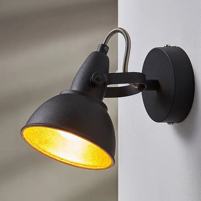 Lindby Deckenstrahler Julin - L x B x H: 16,5 x 11 x 14,5 cm, schwarz, schwarz, E14 - Schwarze Wandleuchte mit goldener Reflektor-Innenseite und flexiblem Arm.