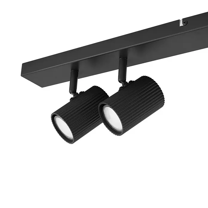 Lindby Deckenstrahler Kardis - L x B x H: 100 x 6 x 16 cm, alu / grau / zink, alu / grau / zink, GU10 - Schwarze Schienenleuchte mit zwei zylindrischen Strahlern, gerippt.