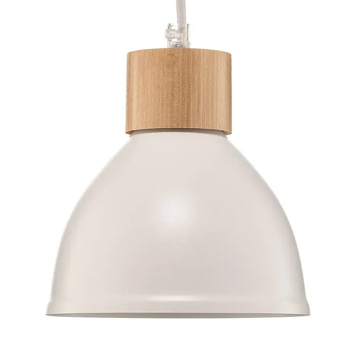 Envostar Pendelleuchte Tira - weiß / opal, weiß, holz hell, E27 - Helle Pendelleuchte aus Metall mit Holzaufsatz, hängt an einem weißen Kabel.