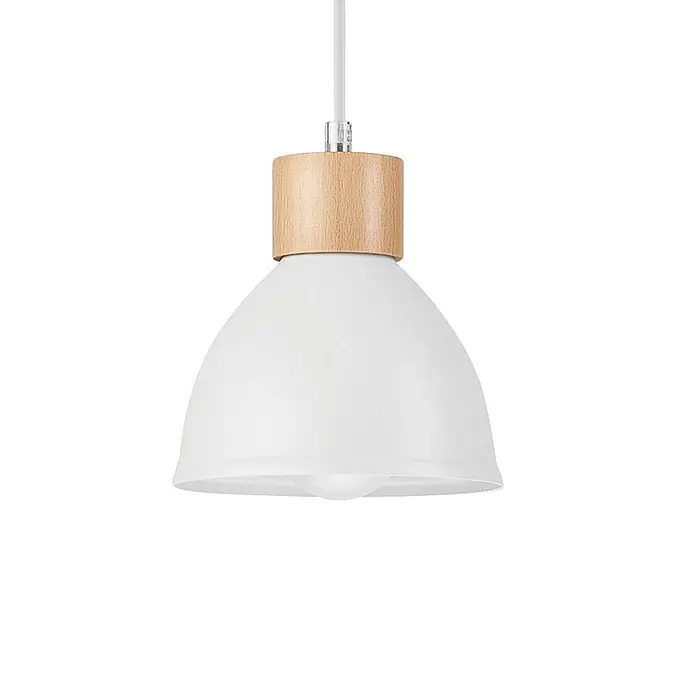 Envostar Pendelleuchte Tira - weiß / opal, weiß, holz hell, E27 - Weiße Metall-Pendelleuchte mit Naturholz-Akzent.