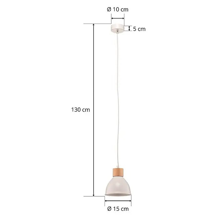 Envostar Pendelleuchte Tira - weiß / opal, weiß, holz hell, E27 - Weiße Metall-Pendelleuchte mit Holz-Akzent, weißem Kabel und Deckenrosette. Gesamtlänge 130cm, Schirm Ø15cm.
