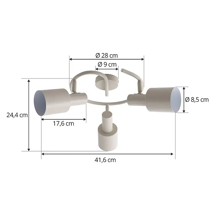 Lindby Deckenstrahler Ovelia - creme / amber, creme / amber, E27 - Beiger 3-flammiger Deckenstrahler mit verstellbaren Köpfen und Maßen.