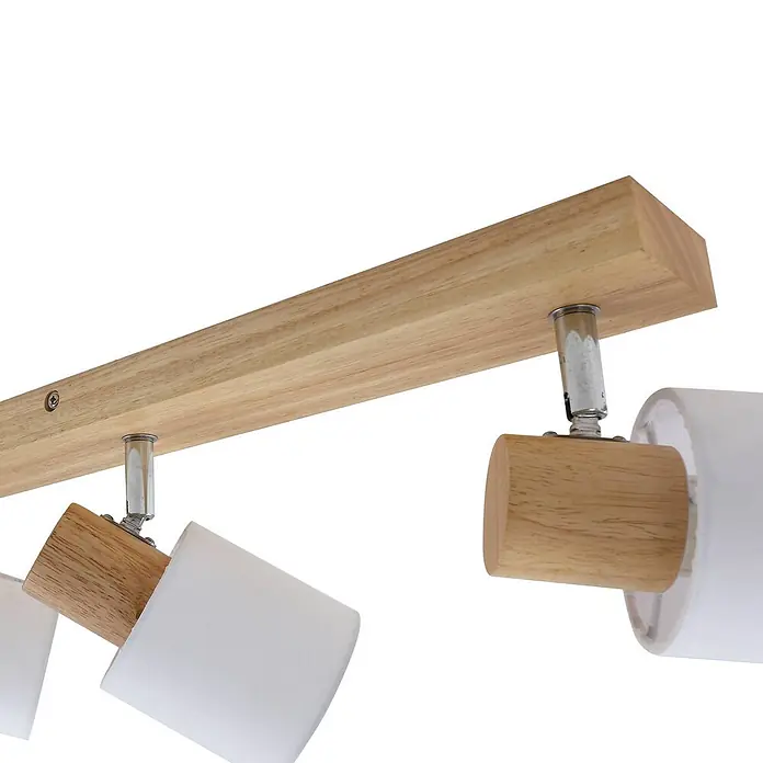 Lindby Deckenstrahler Wanessa - Holz hell, E14 - Holz-Deckenleuchte mit verstellbaren weißen Stoffschirmen.