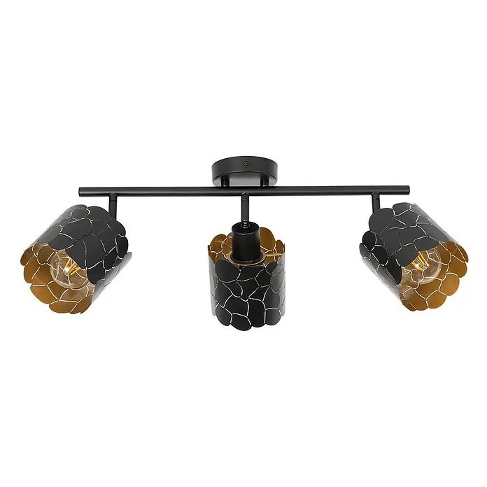 Lindby Deckenstrahler Aralena - schwarz, schwarz, E27 - Schwarze Deckenleuchte mit drei verstellbaren Strahlern, die ein dekoratives schwarz-goldenes organisches Muster aufweisen, inklusive Filamentlampen.
