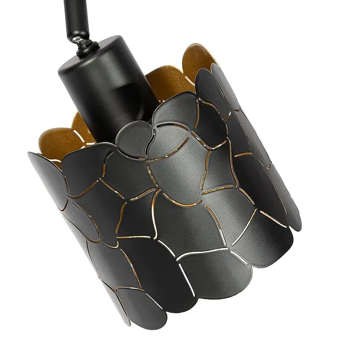 Lindby Deckenstrahler Aralena - schwarz, schwarz, E27 - Schwarz-goldener Metall-Pendelleuchtenschirm mit dekorativem Ausschnittmuster.