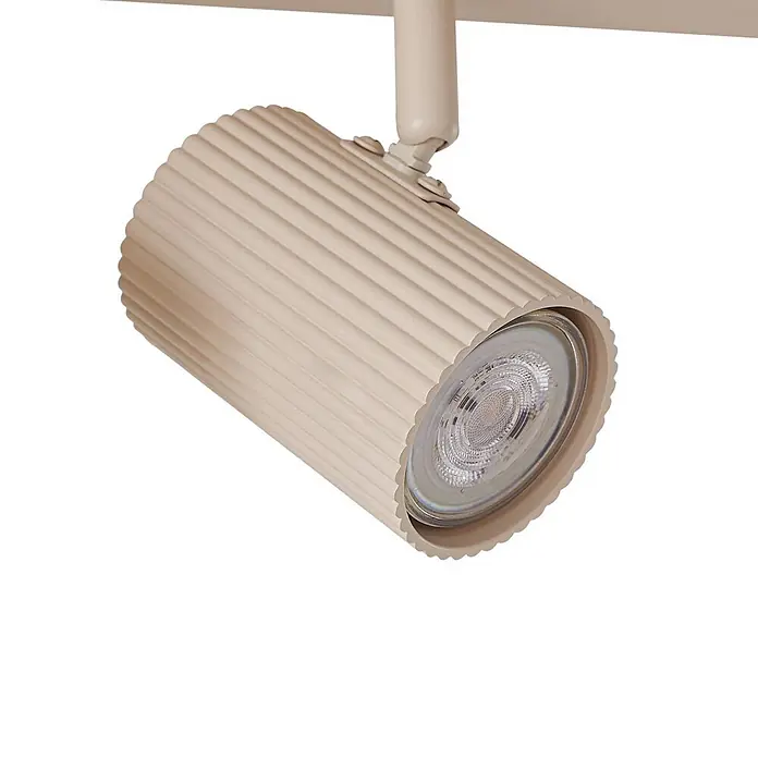 Lindby Deckenstrahler Kardis - L x B x H: 100 x 6 x 16 cm, creme / amber, creme / amber, GU10 - Hellbeiger, gerippter zylindrischer Schienenstrahler mit sichtbarer LED-Birne.