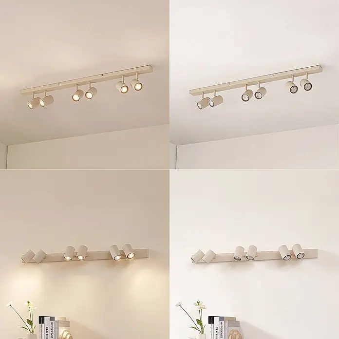 Lindby Deckenstrahler Kardis - L x B x H: 100 x 6 x 16 cm, creme / amber, creme / amber, GU10 - Beigefarbene Schienenleuchte mit sechs verstellbaren Strahlern, für Decke oder Wand geeignet.