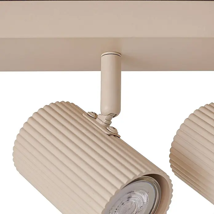 Lindby Deckenstrahler Kardis - L x B x H: 100 x 6 x 16 cm, creme / amber, creme / amber, GU10 - Cremefarbener, gerippter zylindrischer Deckenspot auf einer Schiene.