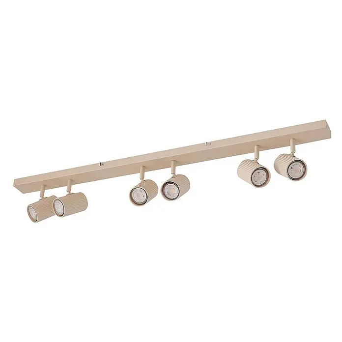 Lindby Deckenstrahler Kardis - L x B x H: 100 x 6 x 16 cm, creme / amber, creme / amber, GU10 - Beige Metallschiene mit sechs verstellbaren Strahlern, gerippten zylindrischen Köpfen für Innenbeleuchtung.