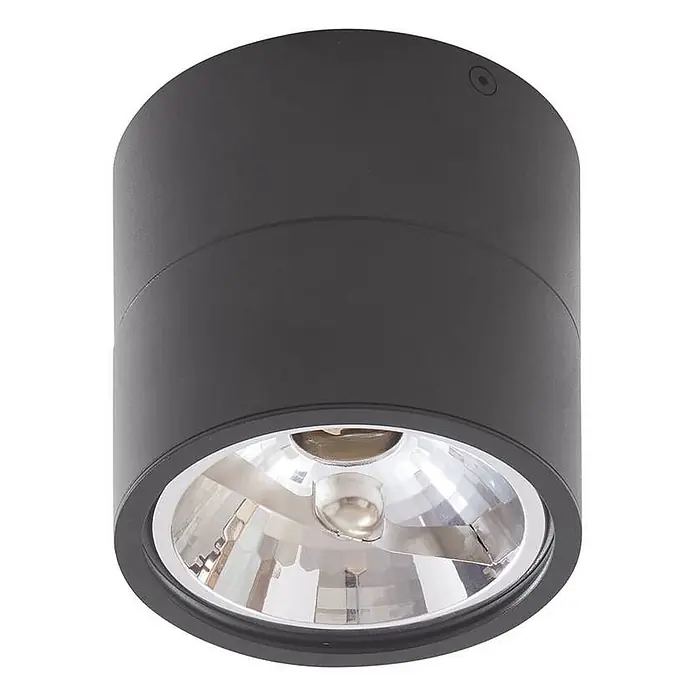 Lindby Deckenstrahler Thorid - schwarz, schwarz, G9 - Dunkelgrauer zylindrischer Anbau-Strahler mit metallischem Reflektor.