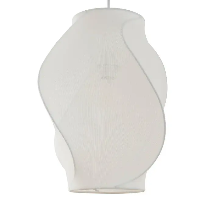 Lucande Pendelleuchte Tovina - L x B x H: 36 x 36 x 40 cm, weiß / opal, weiß, E27 - Weißer Stoff-Lampenschirm mit markantem, gewelltem Design.