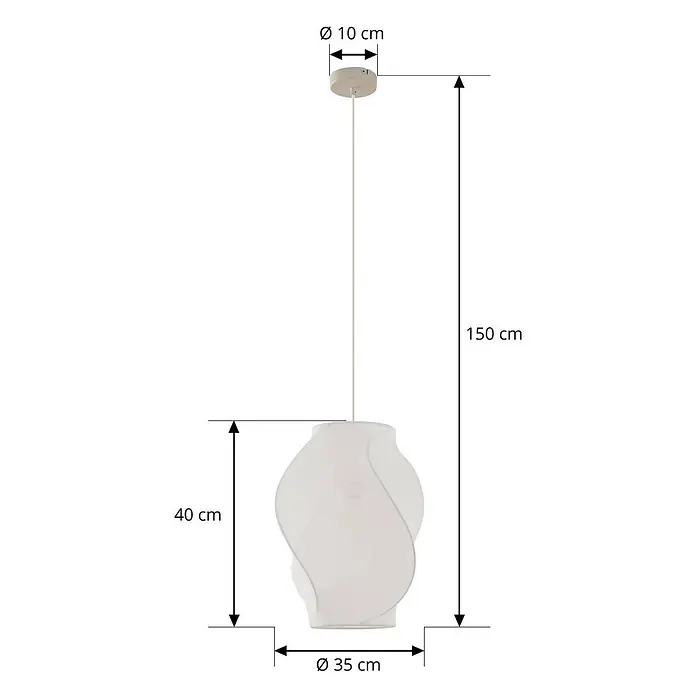 Lucande Pendelleuchte Tovina - L x B x H: 36 x 36 x 40 cm, weiß / opal, weiß, E27 - Weiße moderne Pendelleuchte mit spiralförmigem Textilschirm.
