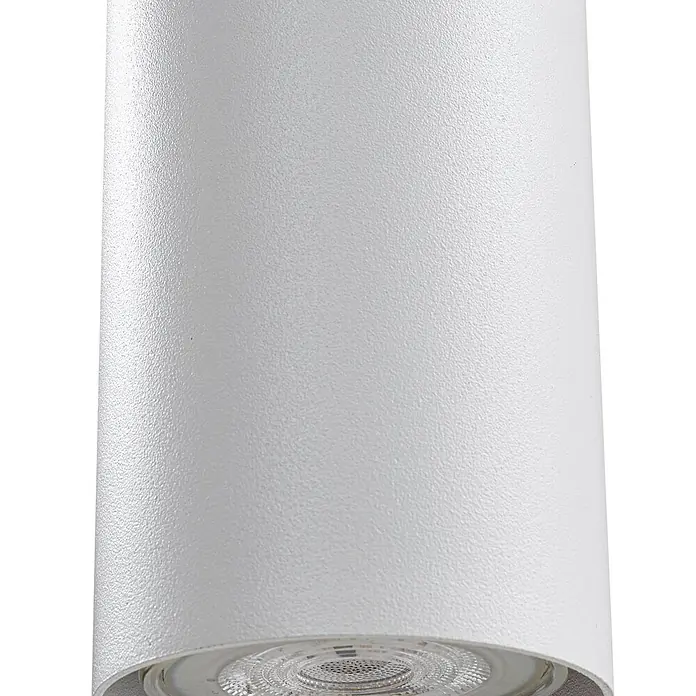 Lindby Pendelleuchte Joffrey - weiß / opal, weiß, GU10 - Weiße, texturierte zylindrische Leuchte mit sichtbarer Linse unten.