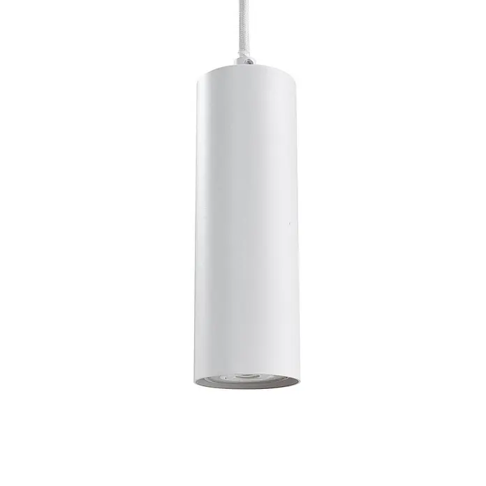 Lindby Pendelleuchte Joffrey - weiß / opal, weiß, GU10 - Weiße zylindrische Pendelleuchte, aufgehängt an einem weißen geflochtenen Kabel.