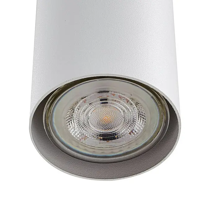 Lindby Pendelleuchte Joffrey - weiß / opal, weiß, GU10 - Weißer zylindrischer LED-Strahler mit strukturierter Oberfläche und sichtbarer LED-Birne.
