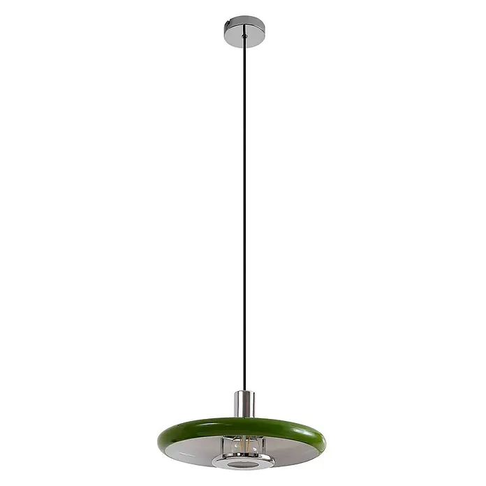 Lindby Pendelleuchte Branford - grün, Grün, E27 - Grüne Pendelleuchte mit Chromdetails und schwarzem Kabel.
