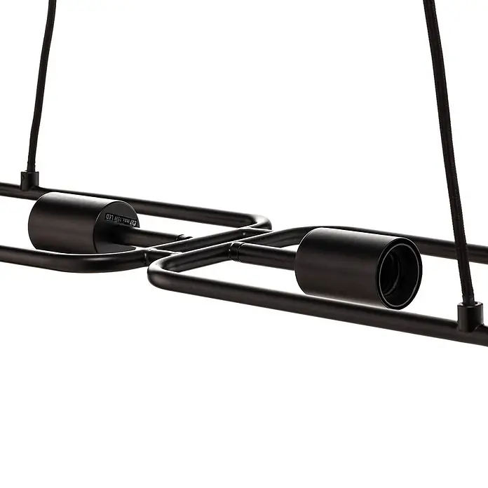 Lucande Pendelleuchte Tornike - L x B x H: 105 x 18,5 x 4,4 cm, mattSchwarz, E27 - Schwarzer Metall-Leuchtenrahmen mit zwei E27 max. 15W LED-Fassungen und schwarzem Textilkabel.