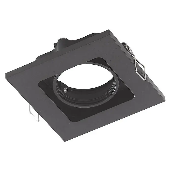 Lindby Deckenstrahler Thorid - schwarz, schwarz, GU10 - Schwarze quadratische Einbauleuchte mit runder Öffnung und Montageklammern.