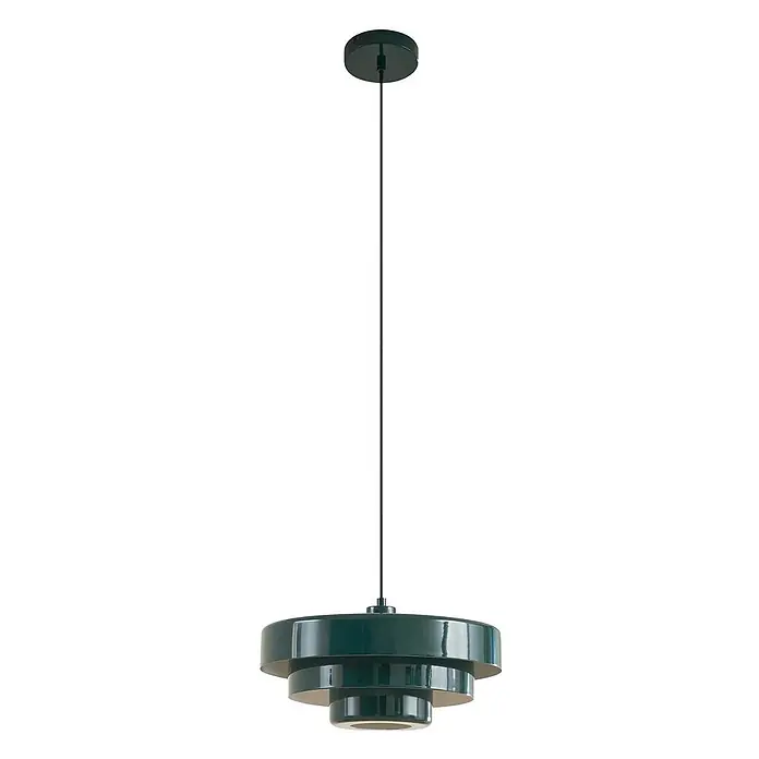 Lindby Pendelleuchte Tivra - L x B x H: 35 x 35 x 27 cm, grün, dunkelGrün, E27 - Dunkelgrüne, glänzende, gestufte Pendelleuchte an schwarzem Kabel.