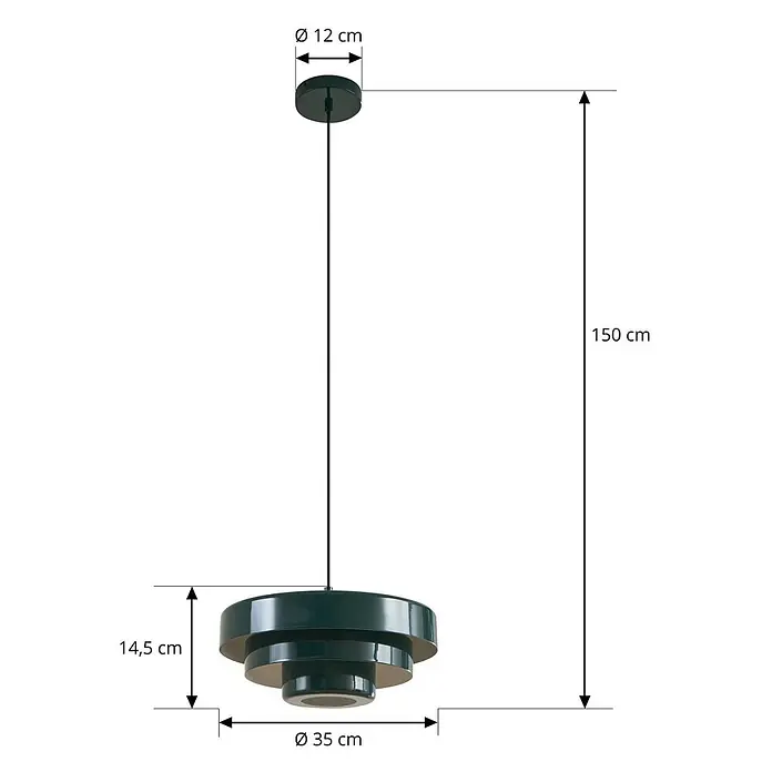 Lindby Pendelleuchte Tivra - L x B x H: 35 x 35 x 27 cm, grün, dunkelGrün, E27 - Dunkelgrüne, runde Hängeleuchte mit gestuftem Design zur Deckenmontage.