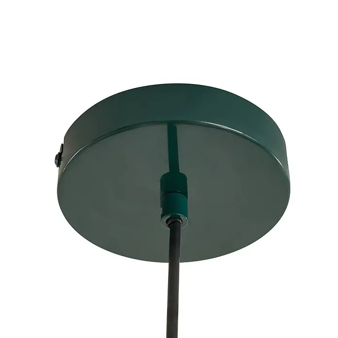 Lindby Pendelleuchte Tivra - L x B x H: 35 x 35 x 27 cm, grün, dunkelGrün, E27 - Runde, dunkelgrüne Pendelleuchten-Baldachin mit schwarzem Kabel.