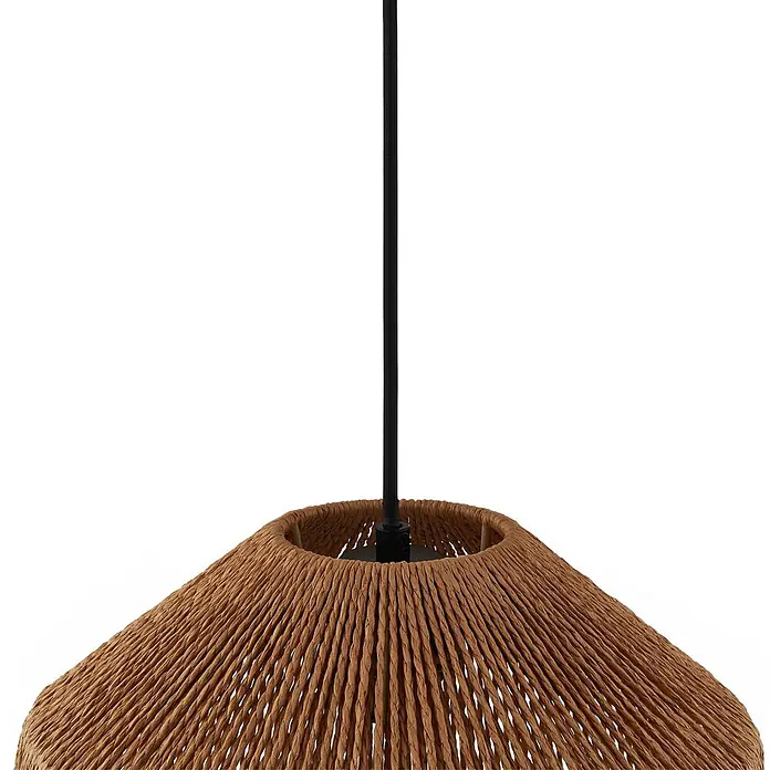 Lindby Pendelleuchte Otso - L x B x H: 40 x 40 x 40 cm, Holz hell, holz hell, E27 - Braune geflochtene Pendelleuchte mit schwarzem Aufhängungskabel.