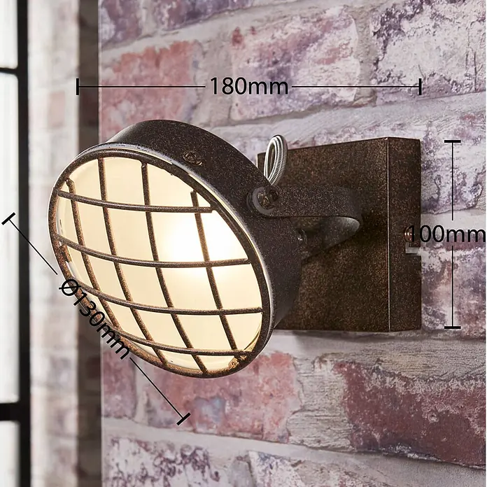 Lindby Deckenstrahler Tamin - L x B x H: 18 x 13 x 13 cm, braun / rost, braun / rost, G9 - Rustikale industrielle Wandleuchte in Antikbronze mit Gitterabdeckung. Maße: 180mm Länge, 100mm Sockelhöhe, 130mm Lampenkopfdurchmesser.