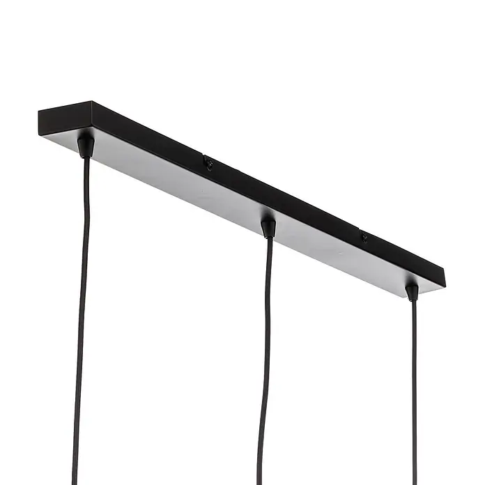 Lindby Pendelleuchte Tsomo - L x B x H: 950 x 18 x 28 cm, schwarz, Schwarz, gold, E27 - Schwarze lineare Deckenrosette mit drei Textilkabeln für Hängelampen.