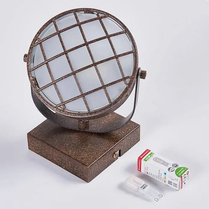 Lindby Deckenstrahler Tamin - L x B x H: 18 x 13 x 13 cm, braun / rost, braun / rost, G9 - Rustikale Tischleuchte im Spotlight-Design in Bronzeoptik mit Gitterabdeckung und einer LED-G9-Birne.