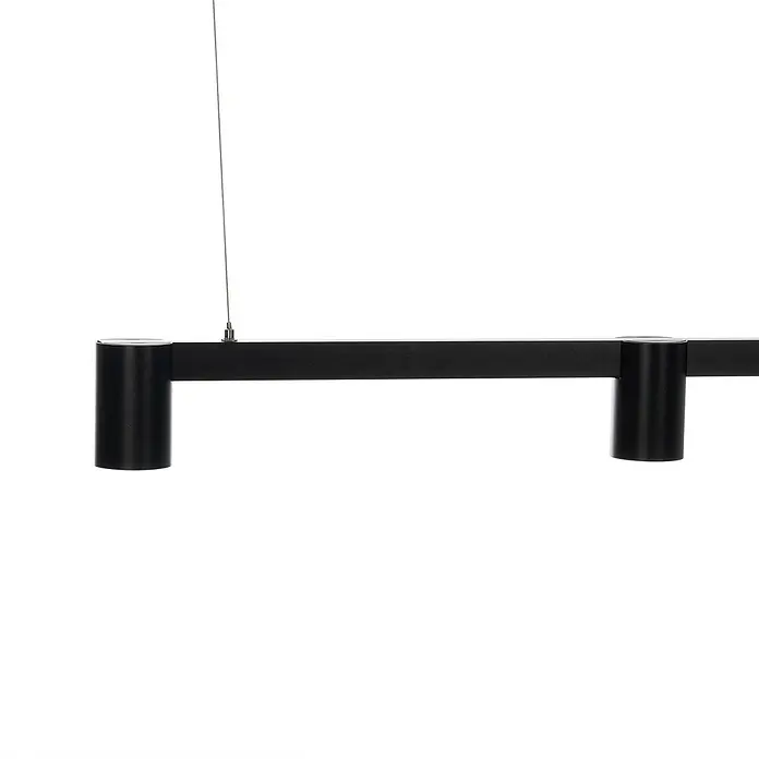 Arcchio Pendelleuchte Brinja - schwarz, Schwarz, GU10 - Schwarze lineare Pendelleuchte mit zwei zylindrischen Strahlern, an dünnem Kabel hängend.