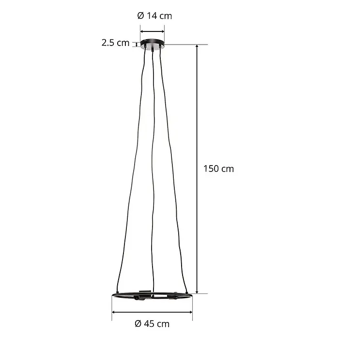 Lucande Pendelleuchte Linnard - L x B x H: 45 x 45 x 1,3 cm, Schwarz, E27 - Schwarze runde Hängeleuchte mit mehreren Aufhängungskabeln, 150 cm Gesamtlänge.