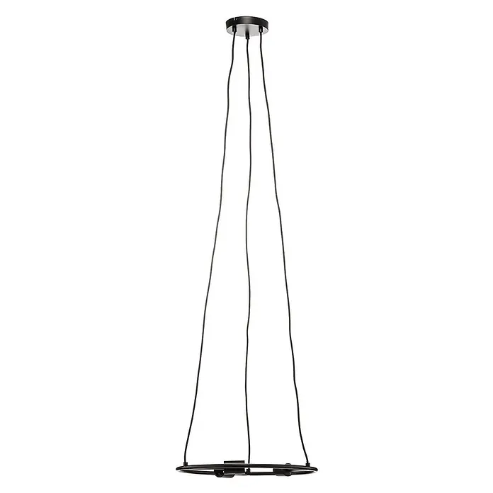 Lucande Pendelleuchte Linnard - L x B x H: 45 x 45 x 1,3 cm, Schwarz, E27 - Schwarze minimalistische Pendelleuchte mit drei Kabeln und kreisförmigen Elementen.