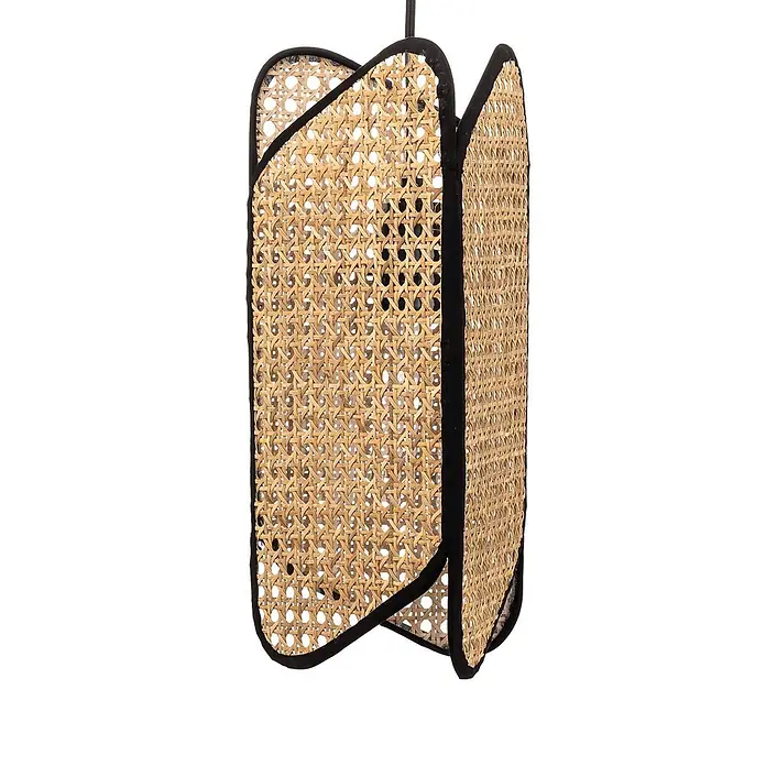 Lucande Pendelleuchte Bassiola - L x B x H: 19 x 19 x 37 cm, Holz hell, Schwarz, Holz hell, E27 - Rattan-Leuchte mit schwarzem Rand, geflochtenes Korbgeflecht in gefalteter, geschwungener Form.